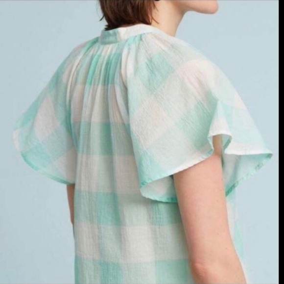 Anthropologie Maeve Gingham Flutter Top - Picture 2 of 7